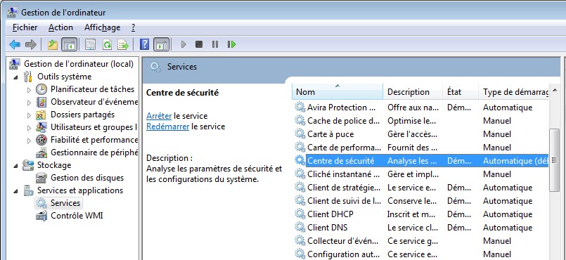 désinstaller le centre de sécurité mcafee windows 7